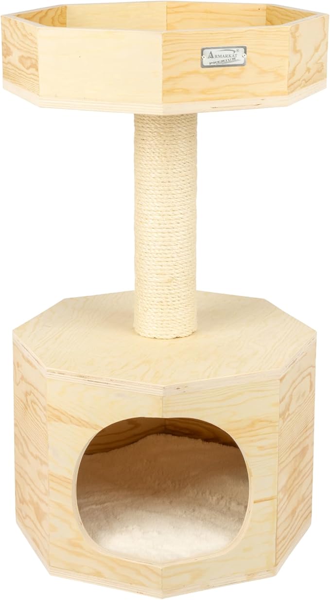 Armarkat Solid Wood Sturdy Cat Tree Condo House Furniture with Cushion S2906, Tan, 2 Levels