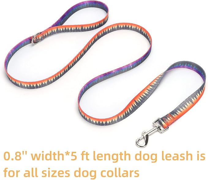 Dog Collar with Leash Airtag Holder Case Set - Dog Collars for Male Female Boy Girl Puppy X-Small Small Medium Large Dogs Walking Running Training - Forest/S