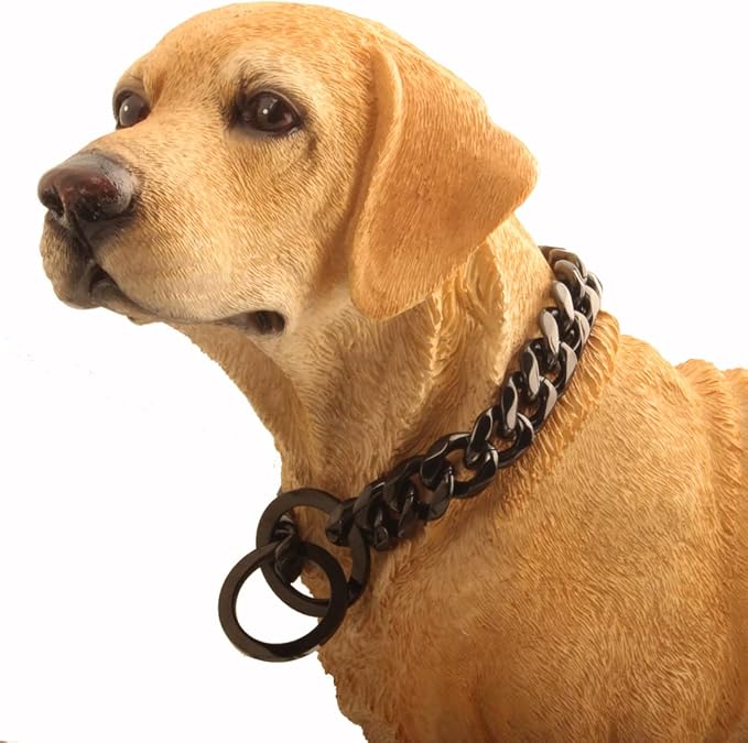Black Dog Chain Collar 11mm/15mm/19mm Cuban Link Chain Dog Collar Chew Proof Dog Chain Collar Walking Training for Small Medium Large Dogs 12-26inch(15mm,14inch)