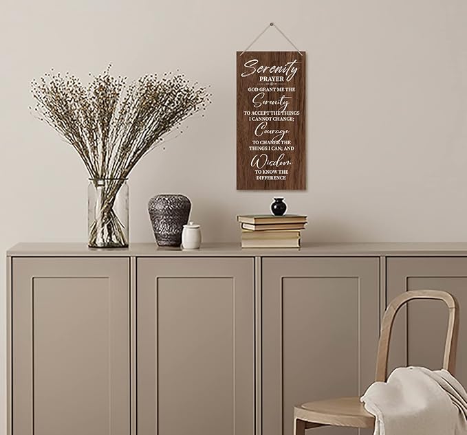Serenity Prayer Wooden Decor Sign, God Grant Me The Serenity Wall Decor Sign, Hanging Printed Wooden Plaque Decor, Rustic Family Signs for Home Decor, Christian Gift 12x 6inch