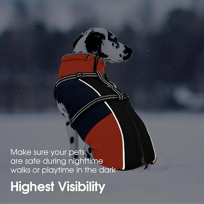 SUNFURA Dog Coat, Warm Dog Jacket with Harness Built in, Waterproof Pet Winter Coat Snowsuit with Zipper, Reflective Fleece Jacket for Extra Large Dogs, Weimaraner, Blue XXL