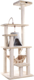 Cat Tree Tower with Hammock - Multi-Level Kitty Condo, Scratching Posts, Soft Faux Fur - 65" Tall