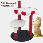 3-Tier Cat Tree, Modern Senior Friendly Cat Tower with Wide Shelves, Scratching Posts, Super Sturdy Base, Cozy Perches, and Interactive Toys for Indoor Kittens, 44.5'' Red & White