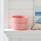 Set of 2 Pink Ceramic Dog Bowls for Food and Water, 5 Inch Wide Cute Pet Dishes for Small Size Dogs/Puppy