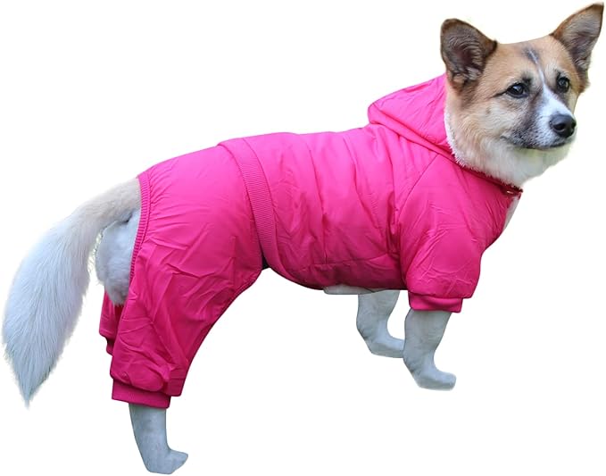 Fleece Lined Dog Coat with Detachable Hood and Detachable Hind Legs,Warm Puppy Jacket in Winter(Pink L)