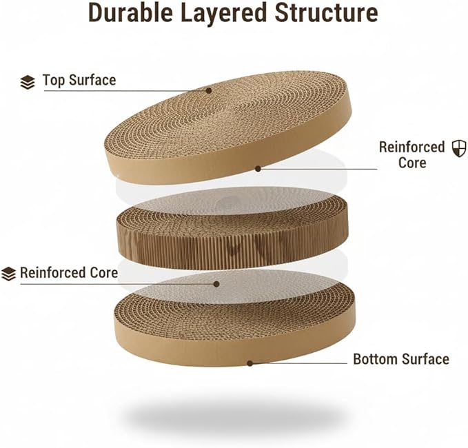 Cat Scratching Pad Cardboard Round Cat Scratcher Refill Replacement Scratch Pads for Cats– 3 Count