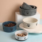 Sweejar Ceramic Dog Bowls with Paw Pattern, Dog Food Dish for Large Dogs, Porcelain Pet Bowl for Water 70 Fl Oz (White)