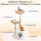 46 Inch Modern Cat Tree Tower, Solid Wood Cat Condo with 2 Soft Baskets, Scratching Post for Climbing, Multi-Level Activity Center for Large Indoor Cats, Sturdy and Stable Design