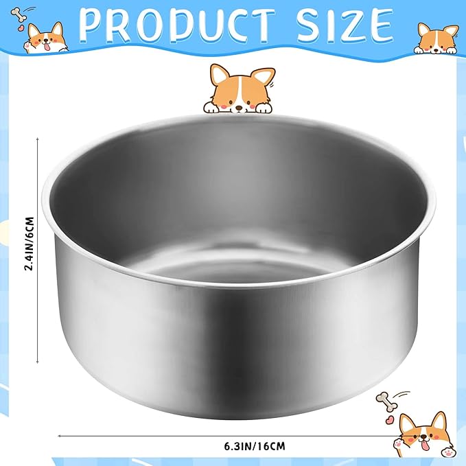 Zubebe Stainless Steel Hanging Dog Crate Bowls, Non-Spill Kennel Food Water Bowls with Screw Clamp Attach Holders, Removable Mountable Metal Cage Feeder for Pet(41 oz)