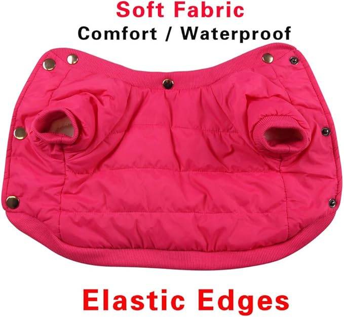 Fleece Lined Dog Coat with Detachable Hood and Detachable Hind Legs,Warm Puppy Jacket in Winter(Pink&Grey S)