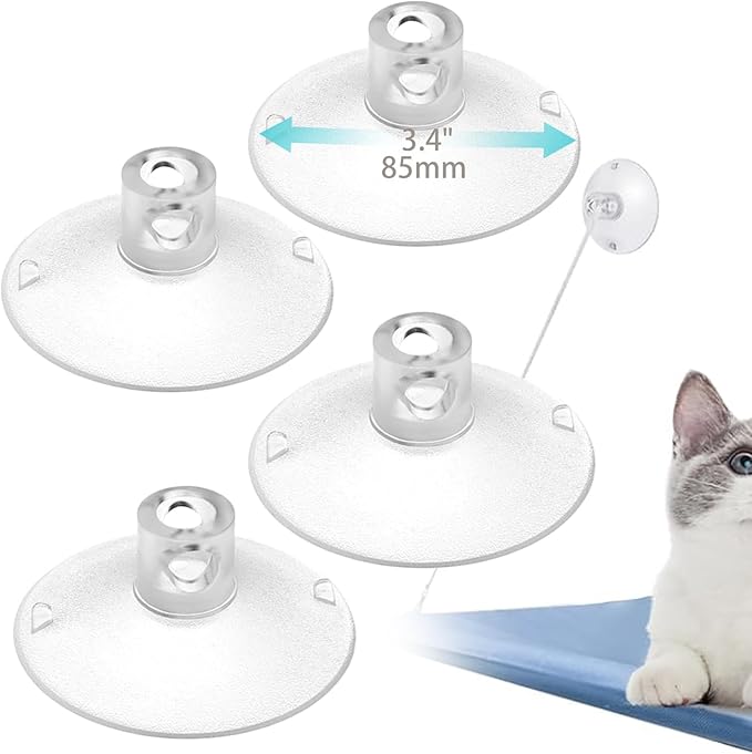 Cat Window Perch Suction Cup - 4 Pack Replacement Clear PVC Sucker Pads for Cat Hammocks, Beds, Perches - Strong & Powerful Large Suction Cups (3.4in/85mm)