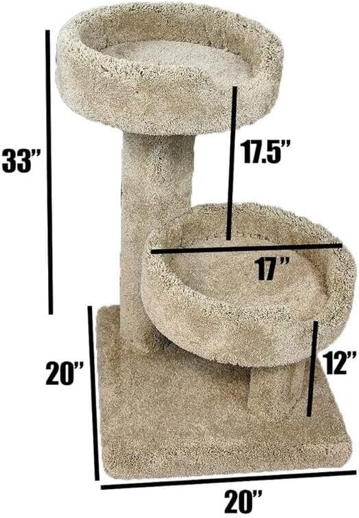 Solid Wood Cat Tree - Plush Carpet Cat Tower for Large Cats - 20"x20"x32" Brown
