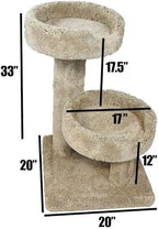Solid Wood Cat Tree - Plush Carpet Cat Tower for Large Cats - 20"x20"x32" Brown