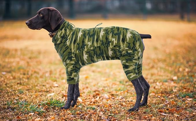 ROZKITCH Dog Long Sleeve Pajamas, Pet Windproof Warm Cold Weather Jacket Vest with Luminous Zipper, Jumpsuit Apparel Outfit Clothes for Small Medium Large Dog Camo 2XL