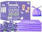 Baby Disposable Diaper Sacks (600 ct.) Fresh Baby Powder Scented, Easy-Tie Diaper Sacks Disposal Bulk Diaper Sacks Dog Poop Bags Cat Litter Waste Bags Sanitary Pads Disposal Bags (600 Bags, Purple)