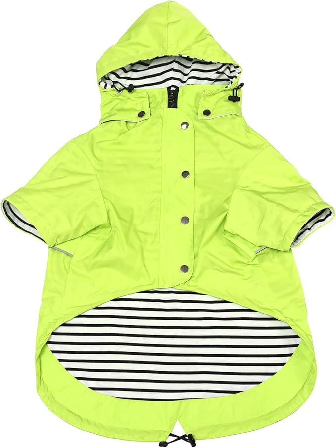 Morezi Dog Zip Up Raincoat with Reflective Buttons, Rain/Water Resistant, Adjustable Drawstring, Removable Hood, Raincoats with Legs 8lbs to 80lbs Available Light Green XS