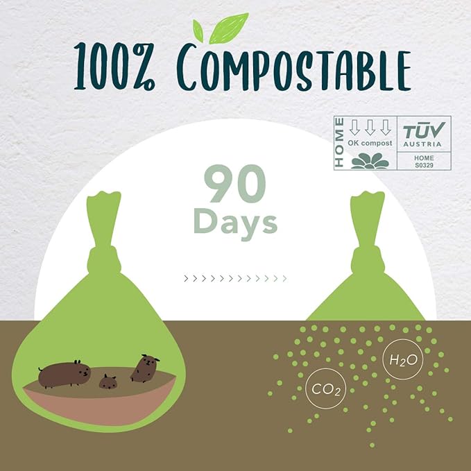 Dog Poop Bag, Compostable Cat Litter Bags with Easy-Tie Handles, Eco-Friendly Pet Waste Bags, Unscented, Vegetable-Based, Extra Thick, Leak Proof, Fits for Dogs and Cat Scoops, 60 Counts