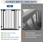 Freestanding Dog Gates with Door Walk Through, Extra Wide Doggy Door 100" W x 29" H Pet Gate Safty 4 Panels Dog Fence for Stairs, Doorways
