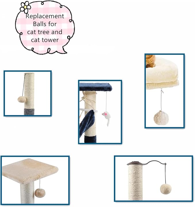 SHENGOCASE 10-Pack Replaceable Cat Dangling Toy with Bell, Cat Scratching Post Tree Tower Replacement Attachment Ball Toy