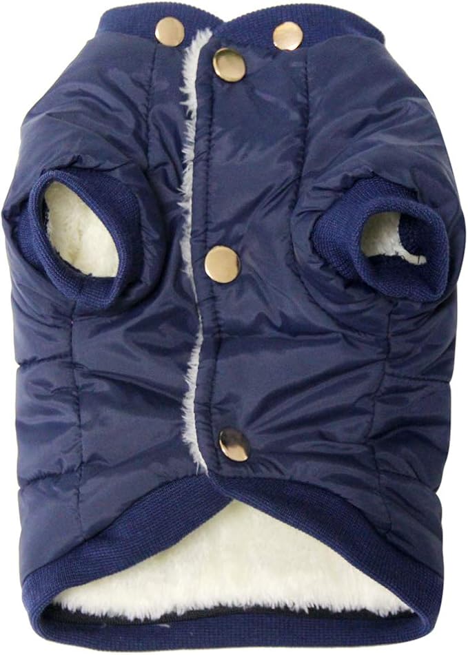 Fleece Lined Dog Coat with Detachable Hood and Detachable Hind Legs,Warm Puppy Jacket in Winter(Blue S)