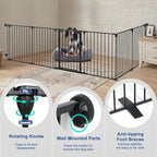 Freestanding Dog Gates with Door Walk Through, Extra Wide Doggy Door 150" W x 29" H Pet Gate Safty 6 Panels Dog Fence for Stairs, Doorways