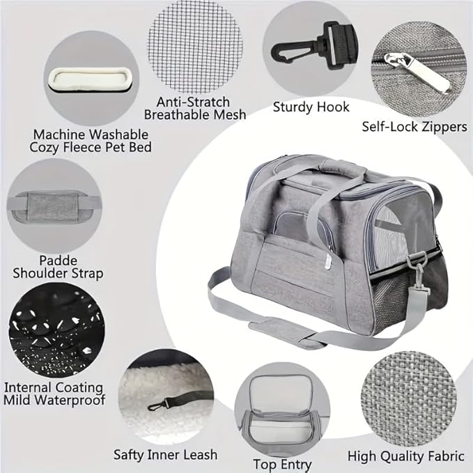 Cat Carriers, Dog Carriers, Pet Carriers – Airline-Approved Soft-Sided Bag for Cats & Small Dogs (Up to 15 lb), Foldable, Breathable Mesh, Privacy Cover, Washable & Lightweight