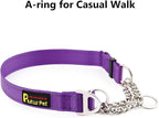 Plutus Pet Martingale Dog Collar with Stainless Steel Chain and Reflective Nylon, Adjustable No Pull Training Collar, for Small Medium, and Large Dogs, Purple, M