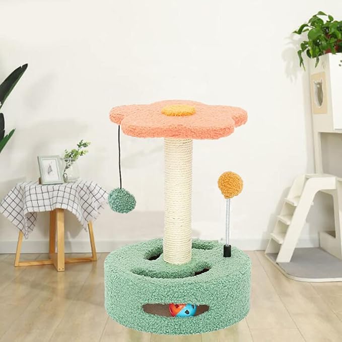 Cat Tree Cute, Cat Tower for Indoor Cats with Fluffy Balls, 14 Inches Cute Pink Cat Tree, Modern Small Cat Tree, Simple Cat Tree for Indoor Cats