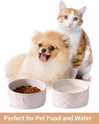 UBEE Ceramic Dog Bowl Set of 2, 5.1 inch Dog Food Bowl Dish, Pet Food Water Dish Feeding for Small Dogs and Large Cat, Bone + Paw Pattern, 5.1 in-Small, White