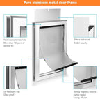 Ownpets Aluminum Dog Door, Pet Door with Magnetic Flap and Lockable Sliding Panel, Heavy Duty Doggy Door for Dogs Up to 40lbs(Silver)