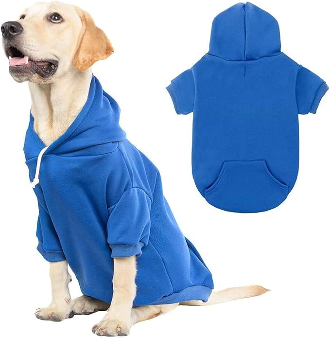 KOOLTAIL Dog Hoodie for Large Medium Small Dogs,Soft and Warm Pet Sweater with Leash Hole and Pocket Boy Girl,Puppy Fall Winter Jacket Clothes,French Pitbull Cold Weather Coat Sweatshirt,Blue XXL