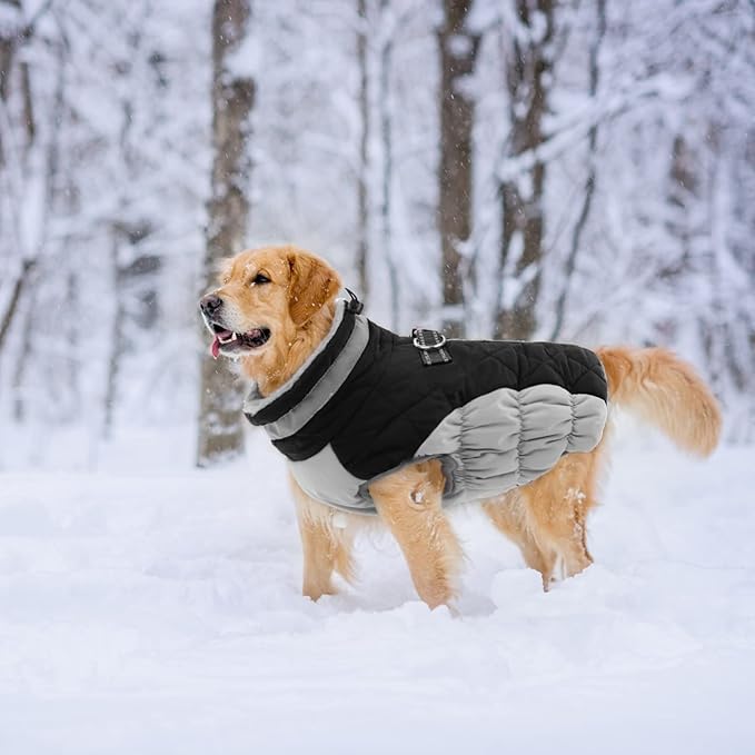 Lelepet Dog Coat Warm Dog Winter Coat Waterproof Dogs Jacket with Harness Built in Reflective Pet Fleece Vest Zip-Up Cold Weather Coats for Extra Large Dogs Turtleneck & Windproof Coats Great Dane 3XL