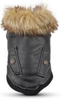 LESYPET Dog Leather Jacket for Small Dogs, Waterproof Dog Winter Jacket Puppy Coat with Fleece Lined, Ultra Warm Fur Collar Doggie Coat, Black X-Large