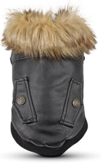 LESYPET Dog Leather Jacket for Small Dogs, Waterproof Dog Winter Jacket Puppy Coat with Fleece Lined, Ultra Warm Fur Collar Doggie Coat, Black X-Large