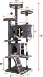 Cat Tree with Scratching Post,Cat Tower House for Indoor Large Adult Cats Kittens,21x21x70in Multi-Level Activity Cat Cando Furniture,Ashy