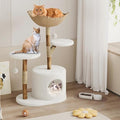 43" Modern Aesthetic Cat Tower Natural Wood Cat Tree for Cats with Rattan Basket Perch, Scratching Posts and Real Branch, White Luxury Cats Tree