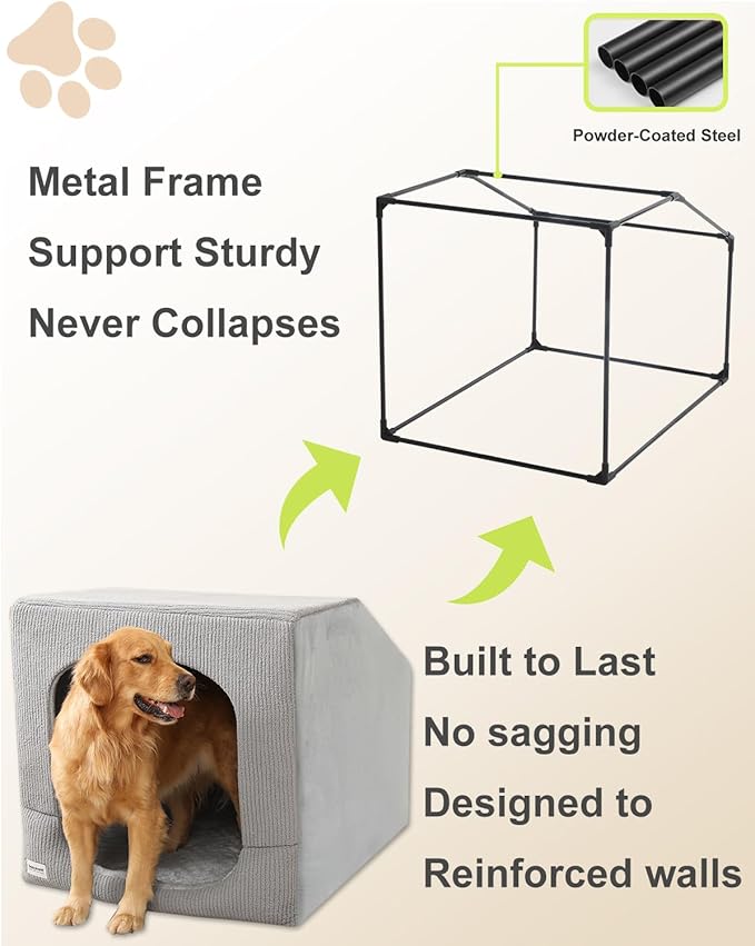 Hovicaed Indoor Dog House for Extra Large Medium Small Sized Dogs - Dog Tent with Washable Removable Cover, Pet Orthopedic Dog Cave Bed Egg-Crate Foam Cushion, Inside Dog House Large Space(XXL)