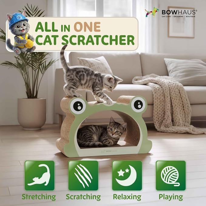 Frog Style Cat Scratching Board, Cat Scratcher Lounger with Play Ball for Indoor Cat, Durable & Long-Lasting Scratching Board Cardboard, Furniture Protector Scratching Pad