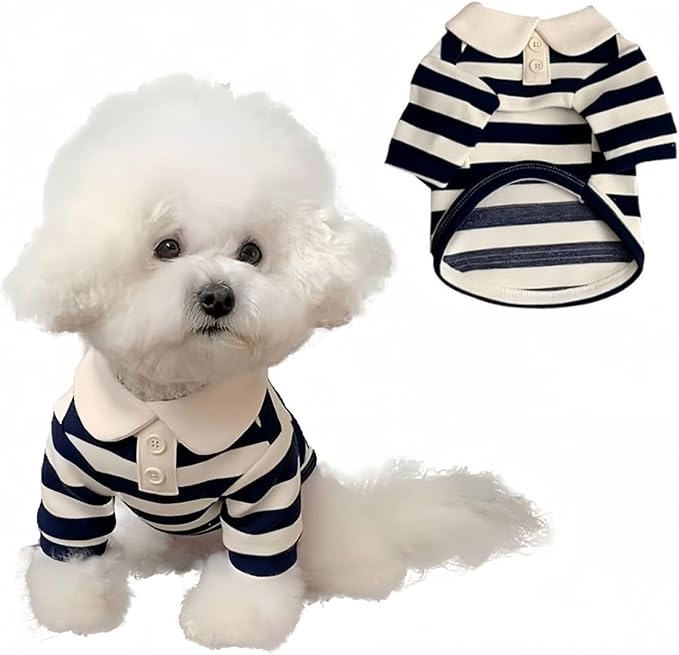MANON ROSA Dog Clothes, Designer Boy Polo Shirt for Small Medium Dogs, Soft Puppy Outfit, Breathable Male Yorkie Chihuahua Shih Tzu Poodle Kitten Cat T-Shirt, Birthday Gifts - Blue, M, Fit 5.5-8.8lbs