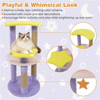 Moon & Star Themed Cat Tree Tower, 29" Tall, Cute Cat Tree for Indoor Cats, 4-Tier Cat Tree Tower for Indoor Cats with Jute Scratching Posts (Purple)