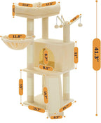 Cat Tree, Multi-Level Cat Tower for Indoor Cats, Cat Climbing Tree Condo with Sisal Covered Scratching Posts, Deep Hammock and Interactive Cat Toy, Beige