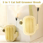 3-in-1 Cat Self Groomer Brush – Wall Corner Cat Scratch Pad with Catnip Ball & Feather Toy, Cactus-Style Wall Brush for Indoor Cats, Cats Massager & Face Scratchers for Fur Pets