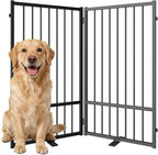 Full Metal Freestanding Dog Gate with Door, 36''Height Foldable Pet Dog Fence for Indoor & Outdoor, 2 Panels Extra Wide Free Standing TallDog Gates for Doorways,House,Stairs,Porch,Deck,Yard