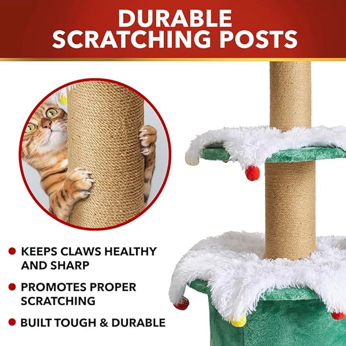 Cat Christmas Tree Multi Level Cat Tower with Scratching Posts Plush Condos and Holiday Cat Furniture Design Available in Multiple Styles and Sizes (Noble Fir, 66" H)