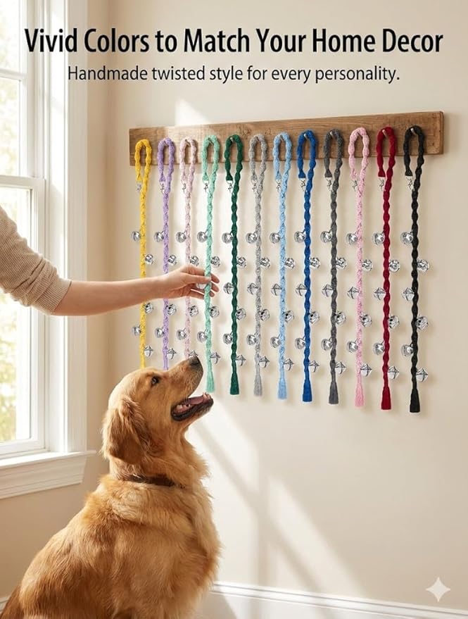 Dog Bells to Go Outside & Puppy Potty Training, Adjustable Dog Door Bell Ring to Go Potty, Handmade with Premium Yarn. Twisted Style, Purple