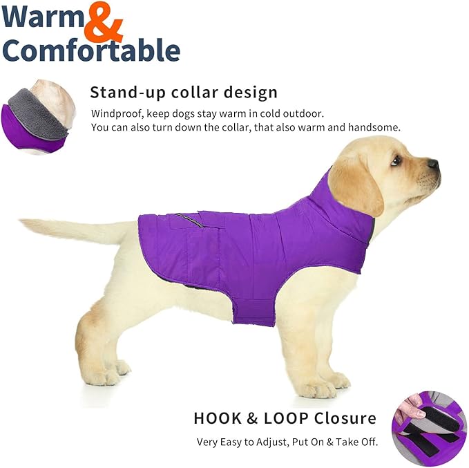 Dog Coat, Waterproof Dog Winter Jacket with Pocket, Reflective Adjustable Pet Snow Vest, Warm Cozy Fleece Sweater for Small Medium Extra Large Dogs - Purple, XS