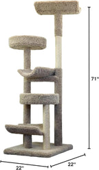 Maykoosh Natural Beauty Multiple Perch Cat Tree, Cat Tree with Scratch Post for All Cat Breeds, Indoor Cat Gym with Perches, Sturdy Wood Construction with Carpet Upholstery Tan/Round