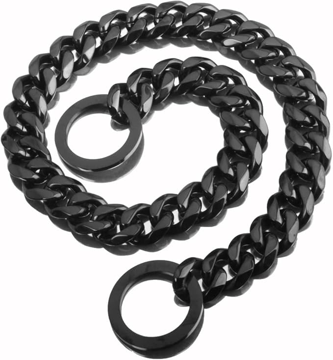 Black Dog Chain Collar 11mm/15mm/19mm Cuban Link Chain Dog Collar Chew Proof Dog Chain Collar Walking Training for Small Medium Large Dogs 12-26inch(15mm,20inch)