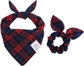 E-Clover Red Dog Bandanas & Matching Scrunchie Set Plaid Dog Scarf Bibs for Medium Large Dogs Girl Boy Pet Owner Gift Blue Valentine