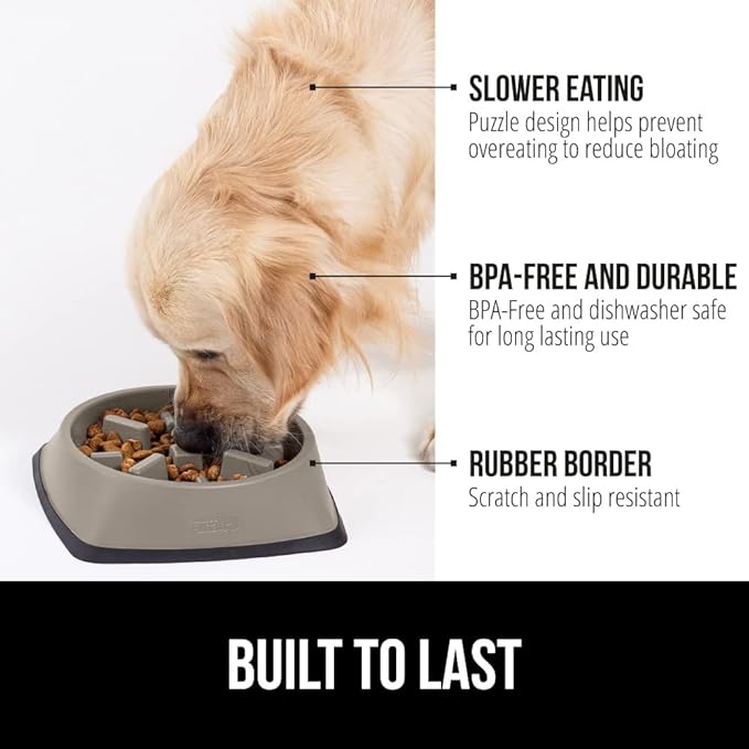 GORILLA GRIP Patented BPA Free Slow Feeder Dog Bowls, 4 Cup Interactive Puzzle Toy for Dogs and Cats Food Training Enrichment, Keeps Pets Busy and Prevents Puppy Overeating, Large Breeds, Beige